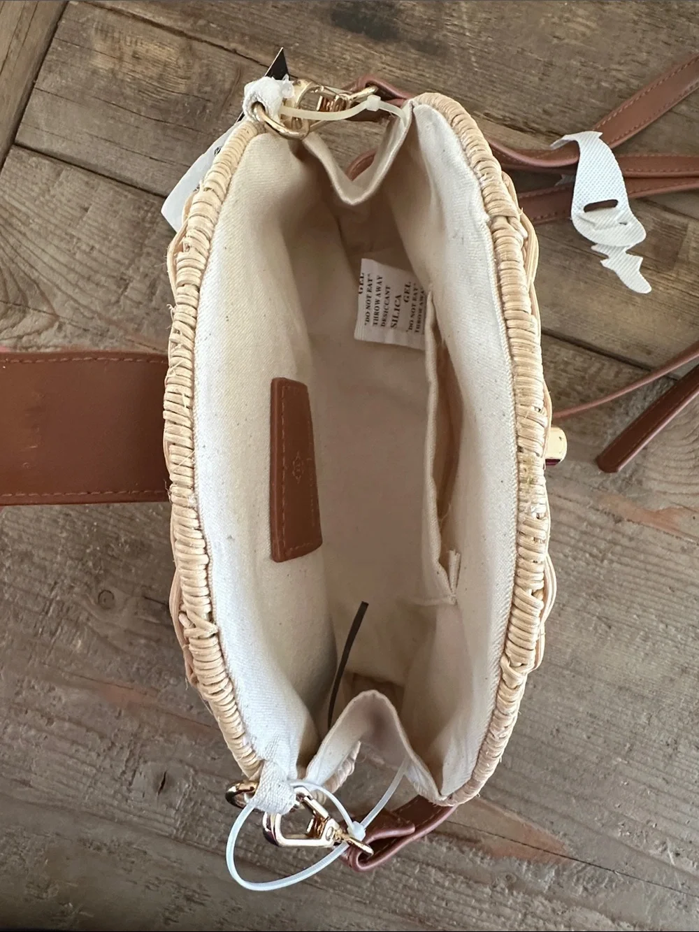 Nanette Lepore Tan & Natural Woven Straw Crossbody with Gold Hardware